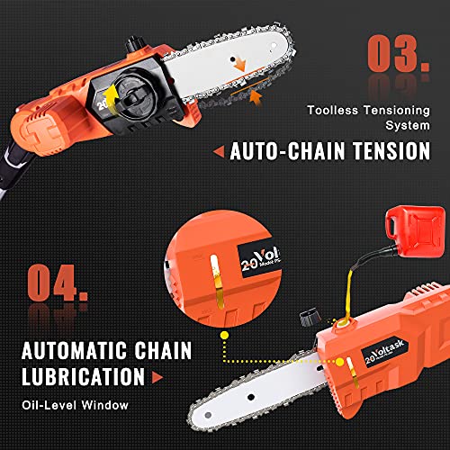 Voltask Cordless Pole Saw, 20V 8Inch Telescoping Electric Pole Saw