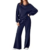 Aleumdr Women's 2 Piece Outfits Lounge Set Mock Neck Long Sleeve Sweatshirt With Wide Leg Pants Sweatsuit Fall 2025