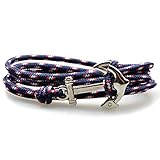 SWEETIE 8 Unisex Men's Women's Silver Nautical Anchor Nylon Rope Bracelet - Navy Blue