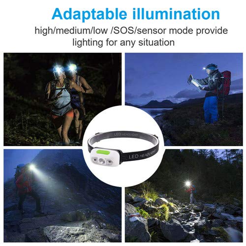 Rechargeable Headlamp, Ultralight Running Headlamp Super Bright IPX7 Waterproof Headlight 5 Light Modes for Hiking Camping Dog Walking - Thumbnail 6