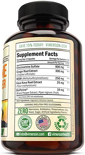 Glucosamine Sulfate Bioperine MSM Ginger and Kava Kava. Vegan, Occasional Joint Pain Relief Suppleme - //coolthings.us