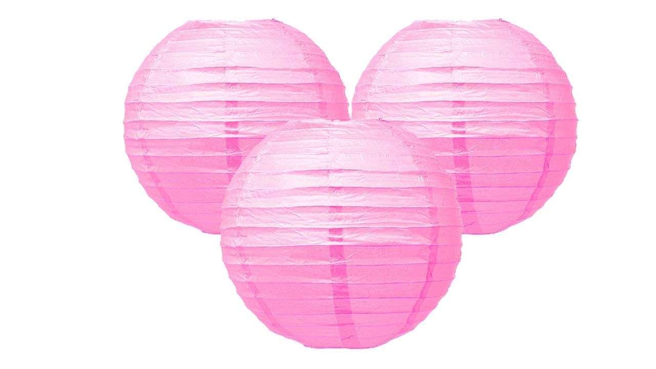 Pack of 3 Paper Lantern Lampshade Party Birthday Baby Shower Wedding Celebration Decoration 4"(10cm) -16"(40cm) (Rose Pink, 10" (25cm))