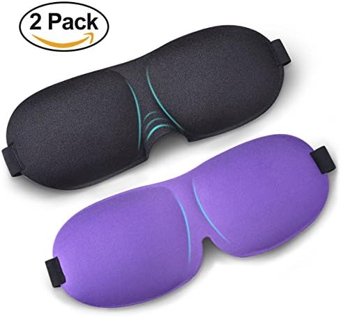 Sleep Eye Mask, 2 Pack Ultra Comfortable Blindfold, Adjustable Velcro Strap 3D Contoured Night Mask for Sleeping, Travel, Spa, Naps, Airplane, for Women Men (Black with Nose &amp; Purple without Nose)