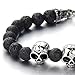 COOLSTEELANDBEYOND Gothic Style Mens Beads Bracelet with 8mm Black Volcano Volcanic Stone and Stainless Steel Skulls