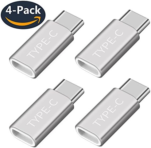 USB Type C Adapter 4 Pack ,USB-C to Micro USB Adapter,USB C Convert Connector 56k Resistor for Samsung Galaxy Note 8 S8 S8 Plus +, Google Pixel, Pixel XL, HTC 10, LG G5, Nexus 6P (Silver4)