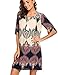 Halife Women Bohemian Neck Tie Vintage Printed Ethnic Style Summer Shift Dress Apricot,M