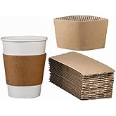 Disposable Coffee Cup Sleeves, Corrugated Kraft Paper Hot Cold Drinks Iced Insulator Sleeve, Natural Kraft Brown Cardboard To Go Drinks Cup Wrap for 10-20 Oz Jacket Beverage Cups (100 Pack)