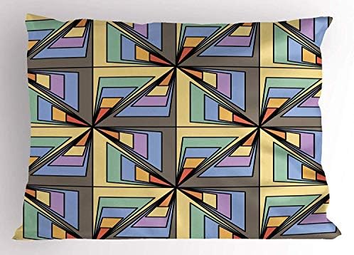 Tigeaslg Abstract Pillow Sham, Urban Modern Graphic Illustration Triangles Funky Checkered Pattern Design, Decorative Standard Queen Size Printed Pillowcase, 30 X 20 Inches, Multicolor