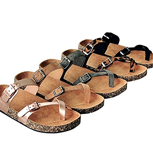 Womens Flat Sandals Buckle Strappy Thong Flip Flop Sandal Summer Shoes - Thumbnail 2