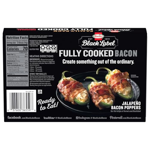 HORMEL BLACK LABEL THICK CUT BACON, FULLY COOKED BACON, GLUTEN-FREE SNACKS, FAMILY PACK – 6.3OZ