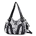 Angelkiss Women Top Handle Satchel Handbags Shoulder Bag Messenger Tote Washed Leather Purses Bag (Black Leopard)