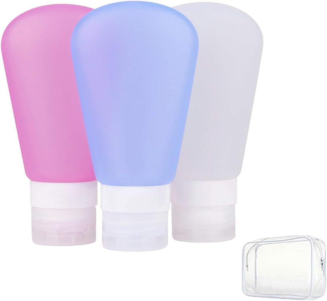 Travel Bottles, Zimingu Containers Set Traveling Bottles Silicone Portable with Suction Cup for Toiletries Shampoo Cream Conditioner Non-Proof Travel Bottle Colored Bottle 3OZ 89ML