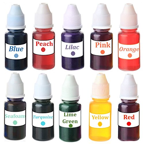 Soap Making Set - 10 Bottles Of Liquid Colors for Soap coloring, Red, Yellow, Blue, Lilac, Peach, Seafoam, Turquoise, Lime Green Pink and Orange. 0.30 Ounce Each Color (10 Colors)