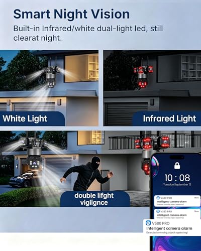 4G Solar Camera Outdoor, 3 Lens 3 Screen Surveillance CCTV Outdoor Camera for Home Security, V380 pro Human Detect Security Camera with Solar Panel, Motion Detection, PIR Alarm, Color Night Vision