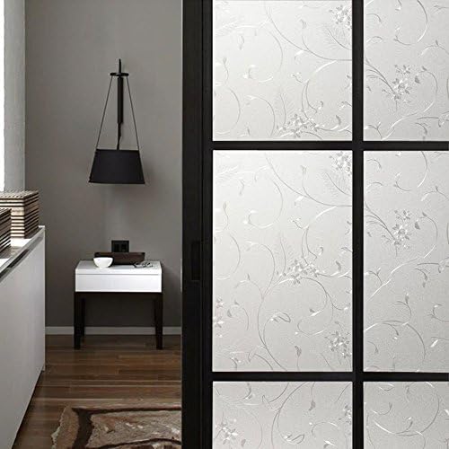 Zanbringe 17.7x78.7 Inches(45x200CM) Non-Adhesive Home &amp; Office Frosted Flower Static Cling Privacy Window Film