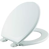 MAYFAIR 843SLOW 000 Lannon Toilet Seat will Slow Close and Never Loosen, ROUND, Durable Enameled Wood, White