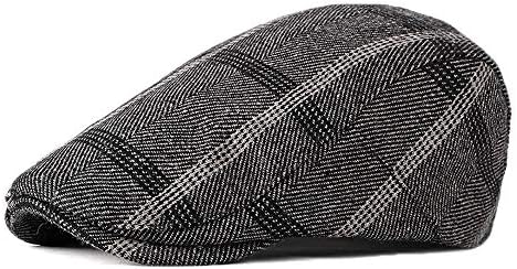 LANLEO Men's Herringbone Wool Tweed Gatsby Newsboy Hat Flat Lvy Cabbie Driving Golf Cap