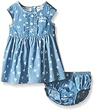 Calvin Klein Baby Girls' Butterfly Print Chambray Dress and Panty, Blue, 3-6 Months