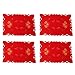 4 Pcs Christmas Embroidered Placemats Heat Resistant Red Table Mats Winter Tray Cloths for Dining Table, Christmas Bells & Hollow Out Lace(11 x 17 Inches)