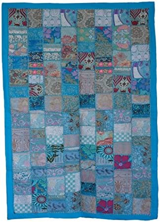 My Craft Palace Handmade Cotton Wall Hanging, Ethnic Twin Size Patchwork Turquoise Tapestry