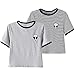 Women Cute Stripe Short Sleeve O Neck Gray Crop Top Tee Tshirt