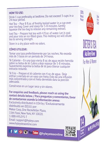 HYLEYS DIETER’S TEA WITH ACAI BERRY FLAVOR – 14 TEA BAGS – SLIMMING WEIGHT LOSS DETOX CLEANSE TEA