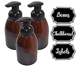 3 Pack Firefly Craft Amber Plastic Foaming Bottles with Chalkboard Labels, 14 ounces each