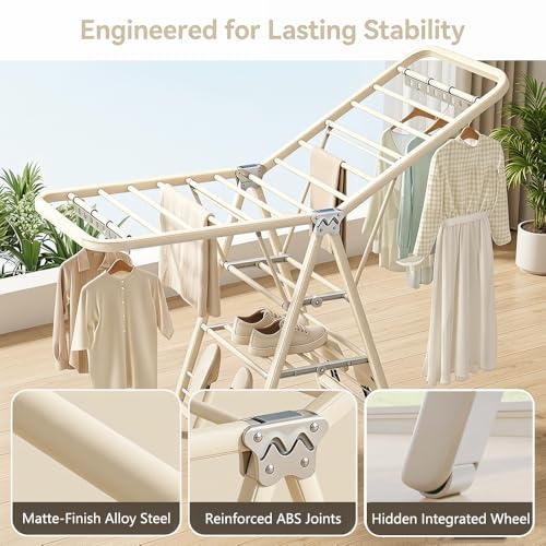 Velvaria Lndoor Foldable Clothes Drying Rack, Adjustable Wings Space Saving Carbon Steel drying rack for bedsheets clothes quilts shoes (White, 180 * 47 * 91cm)
