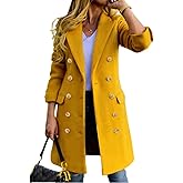 Mywinway Wool Coats for Women Fall Winter Double Breasted Peacoat Long Jackets Midi Trendy Work Office Trench Coat