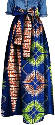 VividYouWomen VividYou Women Dashiki Bowknot Over Waist Draped Cotton Floral Long Maxi Skirt Pattern18 2XL