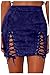 Meyeeka Women's Lace Up High Waist Bodycon Faux Suede Criss Cross Mini Skirts S Blue