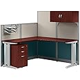 Bush Business Furniture Office in an Hour L Shaped Cubicle Desk with Storage, Drawers, and Organizers | Modern Computer Table Set with Privacy Panels for Commercial Workspace, 65W, Hansen Cherry