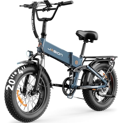 Jasion X-Hunter Electric Bike for Adults,1400W Peak Folding Ebike,20''*4 Fat Tire Foldable Ebike,30MPH 70+Miles 48V 13AH Removable Battery,Full Suspension System Design,7-Speed Bicycles