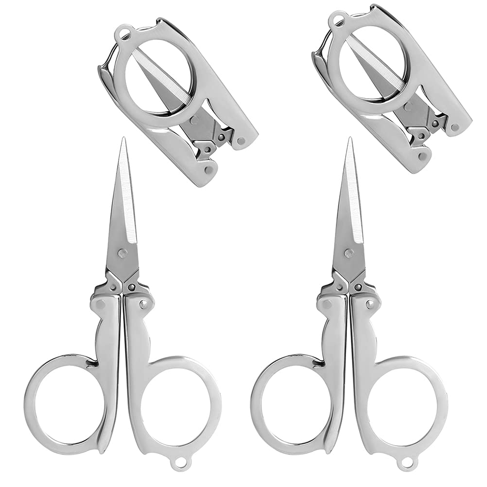 4PCS Stainless Steel Folding Scissors, 4 Inch/10cm Mini Small Portable Foldable Travel Scissors for Paper Craft, Sewing