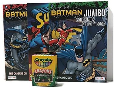 Superhero Jumbo Coloring and Activity books features 2 Batman and 1 Superman-3 books with 32 count Crayola Crayons included
