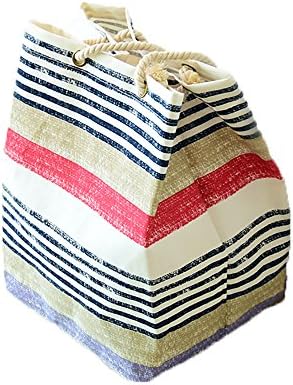 YOUOR Collapsible Color Stripe Storage Bag Laundry Basket Tote Handbag for Office Bedroom Closet Toys Laundry Organizer, with Handle