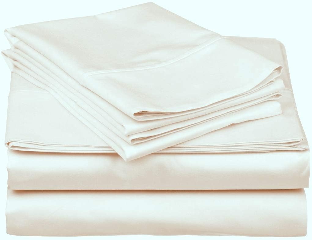 21 inches EXTRA DEEP POCKET - 1000 Thread Count Egyptian Cotton FOUR (4) Piece Bed Sheet Set, 1000TC, Queen, Solid Ivory
