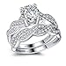 MABELLA 925 Solid Sterling Silver Matching Bridal Set Wedding Engagement Rings Clear Round Cubic Zirconia Eternity Ring for Women