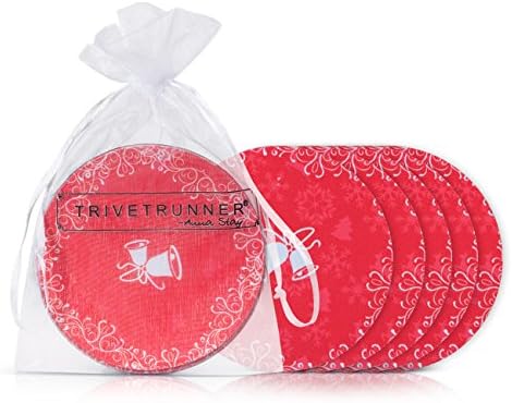 Christmas Bells 6 pcs Coasters for Drink Absorbent 4 inches Heat Resistant Table pads for Holiday Decoration