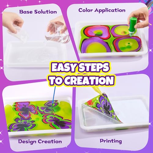 BYHANO Water Marble Painting Kit for Kids 4-12 Years - Create Magical Artworks with 7 Vibrant Colors, Creative DIY Kit, Ideal Birthday Gift for Boys & Girls 4-12 Years Old