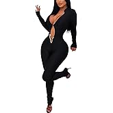 RISCUYY Club Outfits for Women Sexy Clubwear Long Sleeve Deep V Neck Sexy Jumpsuits for Women Party 2026