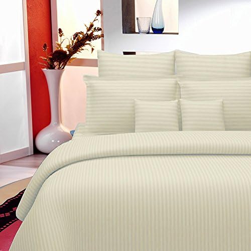 Wrapry Bedsheet with Plain Striped Design for King Size / Double Bed 100 % Cotton and 2 Pillow Covers of 200TC - 254 cm * 275 cm (Ivory)