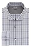 Calvin Klein Men's Stretch Xtreme Slim Fit Large Check Spread Collar Dress Shirt, Gray/Multi, L/16