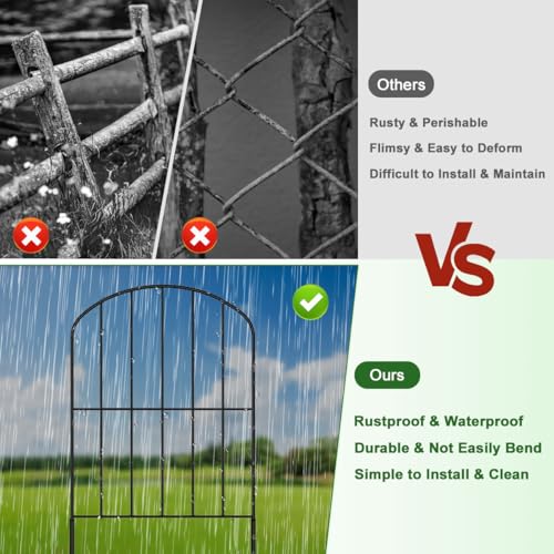 Decorative Garden Fence 10Pcs Metal Wire Fencing Border, Rustproof Arched Flower Plant Edging Border Durable Animal Barrier Dog Rabbit Pet Section Panel Fence for Landscape Patio Yard Decor, 60*330cm