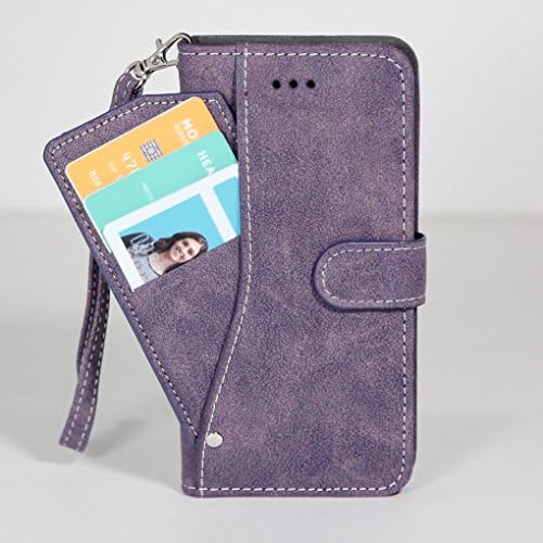 Galaxy S6 Edge Plus Wallet Case, Soft Faux Suede Leather Kickstand Cover with Credit Card Holder Wristlet for Women by Cellular Outfitter [Ultrasuede - Purple]