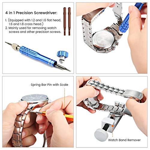 [2018 Newest Version] Baban 168 Pcs Watch Repair Kit, Watch Tool Kit Professional Spring Bar Tool Set Larger Adjustable Case Opener, Forceps, Watch Band Link Pin Watch Band Remover - Thumbnail 6