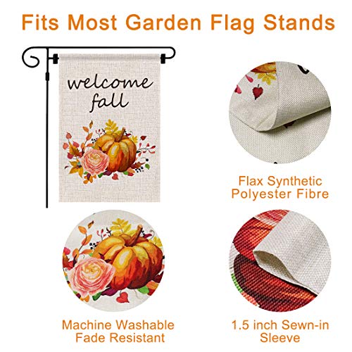 seogol Welcome Fall Flag Pumpkin Garden Flag 12.5 x 18 Double Sided Fall Autumn Harvest Yard Flag Seasonal Halloween Thanksgiving Holiday Outdoor Decorative for Home Garden Yard Lawn Patio