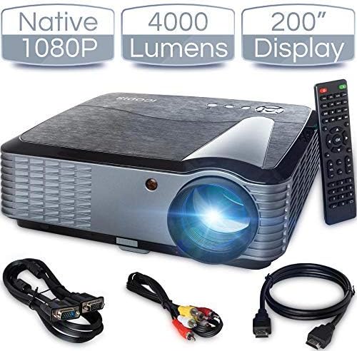 iCODIS T700 Video Projector, Native Full HD 1080P Digital Projector 4000 Lux with 200" Display, 50,000 Hrs Lamp Life Compatible with TV Stick, PS4, Blue Ray, DVD Player and Smartphone for Home Theater