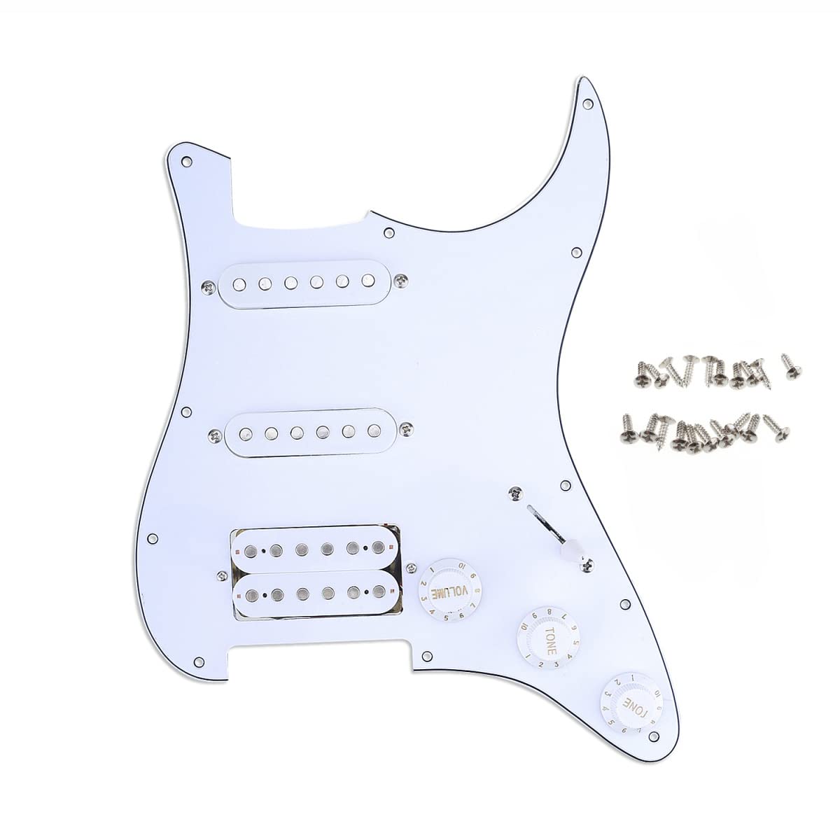 Musiclily 11 Hole SSH Loaded Pickguard Strat Prewired Pickguard Scratchplate with Single Coil Humbucker Pickups Set for Strat ST Style Electric Guitar,3Ply White — image 1