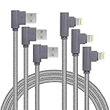 3 Pack 6FT 90 Degree iPhone Charging Cable 2.4A Super Fast Charging Cable Compatible with iPhone Xs Max/XS/XR/7/7Plus/X/8/8Plus/6S/6S Plus/SE (Gray, 6FT)